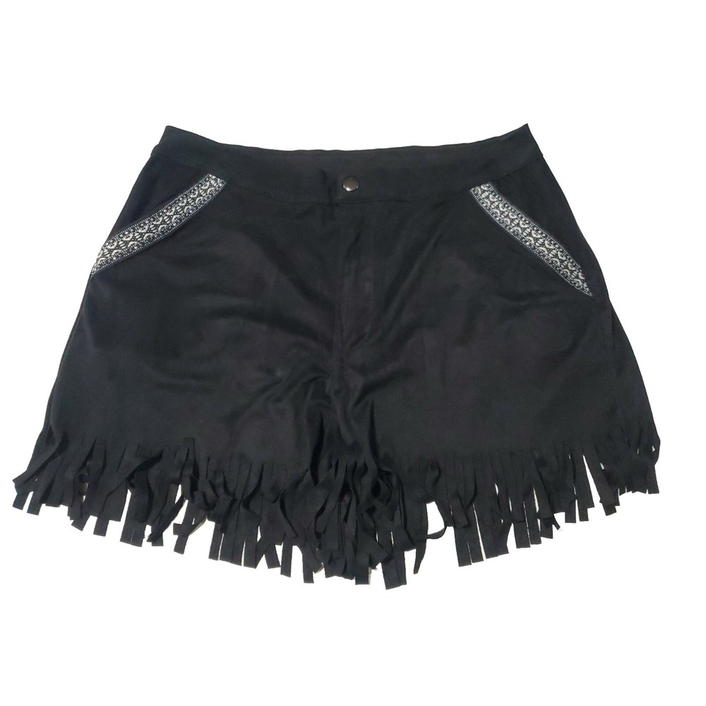 Fringed Shorts POL Suede-Like Shorts Women's Size‎ Medium Black